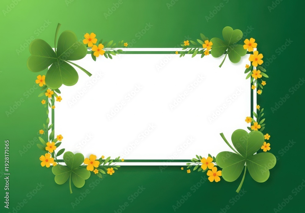 Fototapeta premium St patricks day frame with shamrocks and flowers
