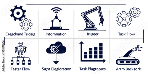 Illustration of various industrial and technological icons representing different sectors Vector
