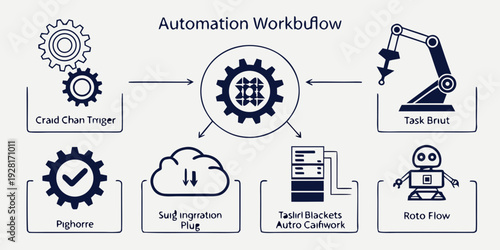 Automation workflow diagram illustrating the process of industrial automation Vector