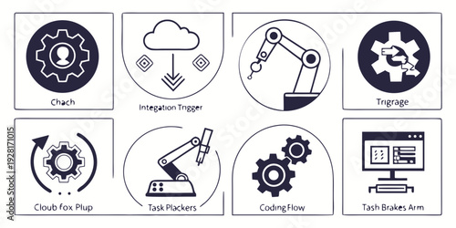 A collection of diverse icons representing various technological and scientific concepts Vector