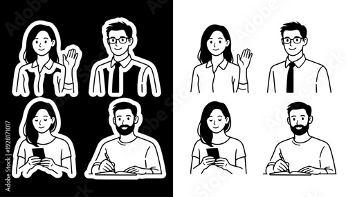 Busy Office Man and Woman Character Set Illustration