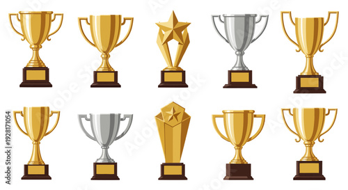 Gold Trophy Cup Award Icon Illustration