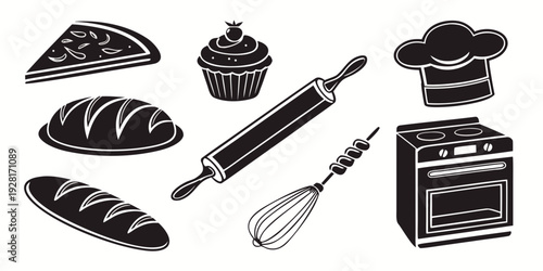 A delightful assortment of baked goods and kitchen tools for baking enthusiasts Vector