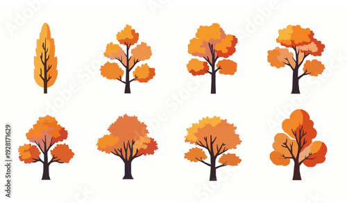 Modern decorative autumn tree icons vector collection for seasonal design