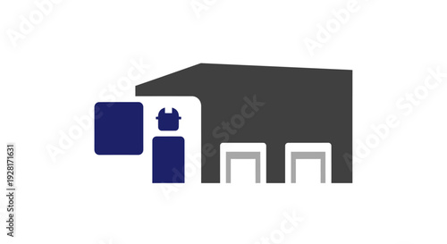 Simple house with blue shapes.