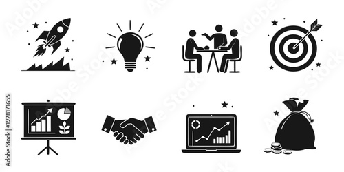 Icons representing business, innovation, and achievement concepts Vector