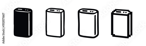 Isometric View Power Bank and Portable Charger Icons with Pixel Art Variation