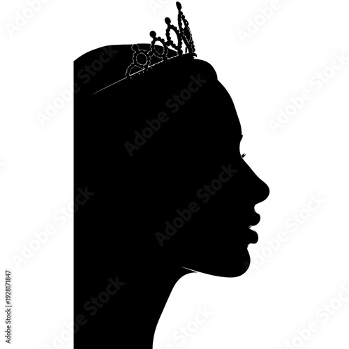 Silhouette of a Beautiful Woman Wearing a Sparkling Tiara.