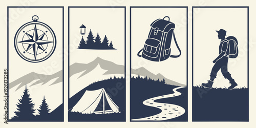 Four distinct outdoor activities depicted in a linear sequence of icons Vector