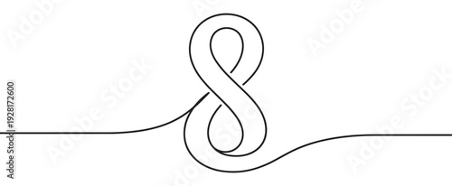 Continuous black line forming a figure-eight knot symbol representing infinity, connection, and eternity in a minimalist, clean, and elegant graphic vector illustration style