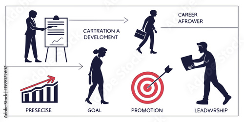 Illustration of the process of setting goals and achieving them Vector