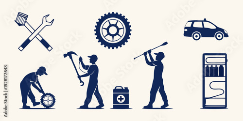 Diverse icons representing various services and tools for maintenance and support Vector
