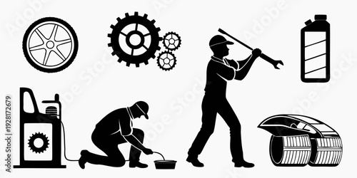 Various icons representing different types of maintenance and repair work Vector