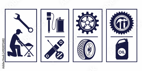 Various tools and equipment icons representing different industries and trades Vector