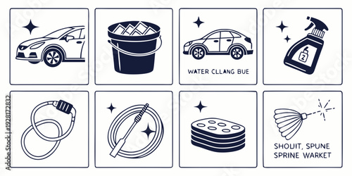 Illustrations of various cleaning tools and activities for maintaining a tidy home Vector