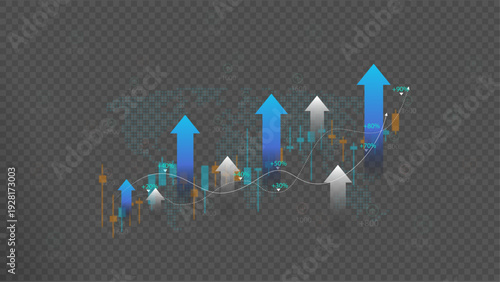 Business candle stick graph chart of stock market investment trading on white background design. Bullish point, Trend of graph. Vector illustration, png