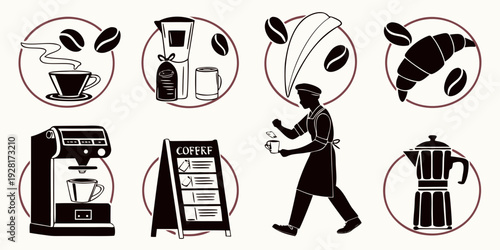 A whimsical illustration of various characters and objects in a playful scene Vector