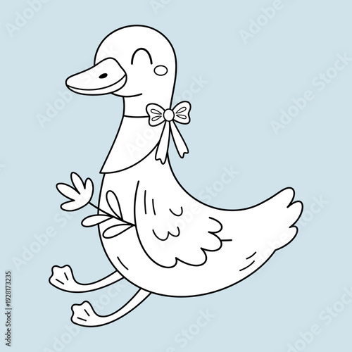 Silly goose coloring page, Funny duck outline, Farm animal coloring for kids and adults, Cottagecore doodle, Retro groovy aesthetic.
