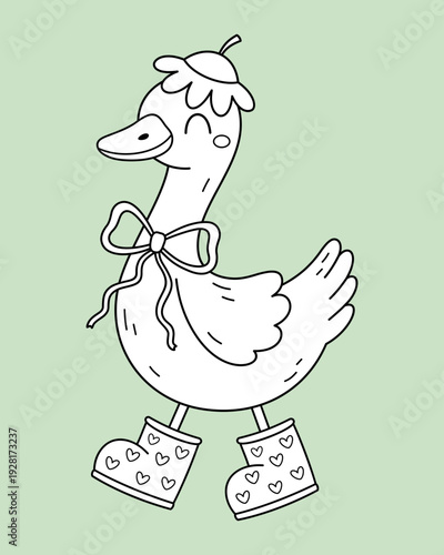 Silly goose coloring page, Silly goose on the loose, Funny duck outline, Farm animal coloring for kids and adults, Cottagecore doodle, Retro groovy aesthetic.