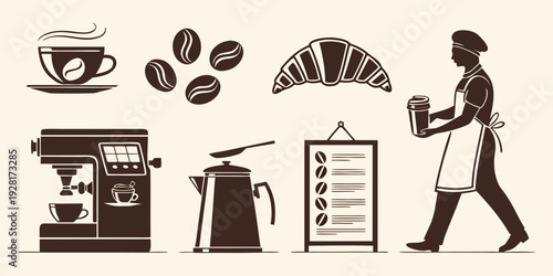A barista prepares a coffee order while holding a notepad and pen Vector
