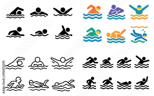 Swimming icons collection in various styles