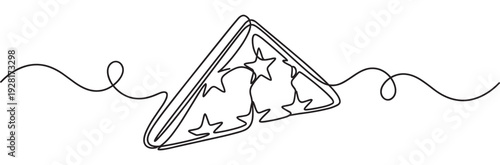 Folded memorial flag with stars drawn in a continuous single line art style, a minimalist black and white illustration symbolizing honor, sacrifice, and remembrance for veterans