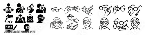 Icon set of people wearing glasses