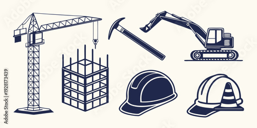Construction equipment and tools for building and engineering projects Vector