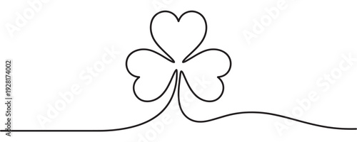 Three-leaf clover shamrock drawn with a single continuous black line in a minimalist style, symbolizing luck and St. Patrick's Day with an elegant and simple design