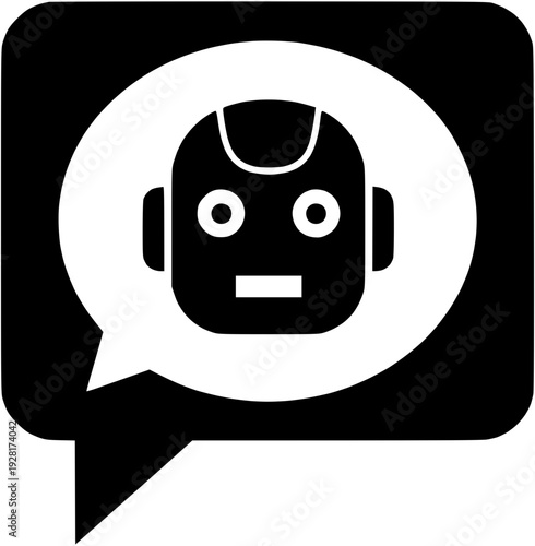 Iconic representation of an AI chatbot head within a communicative speech bubble design