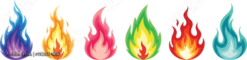 Multicolored Flames on White Background