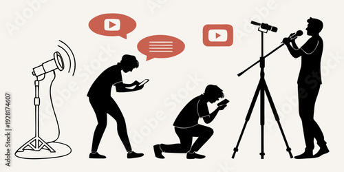 Photographer capturing various poses of a person in a studio setting Vector