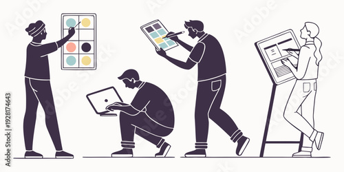 Group of people taking photos and recording videos with their smartphones. Vector