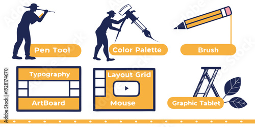 Illustration of various tools and materials used in woodworking and carpentry Vector