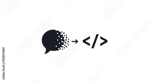 Speech bubble with code symbols.