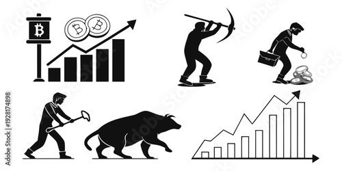 Financial market trends and economic indicators represented by various icons Vector