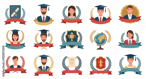 A cheerful illustration depicting two award recipients with ribbons and laurels. Perfect for showcasing achievements, celebrating success, or promotin