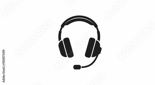 Black Headphones With Microphone Attached.