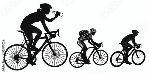 A family of three generations enjoying a bike ride together in a park Vector