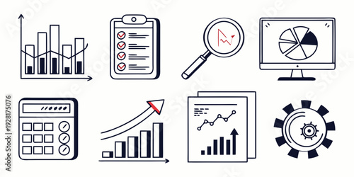 Icons representing various aspects of business and data analysis Vector