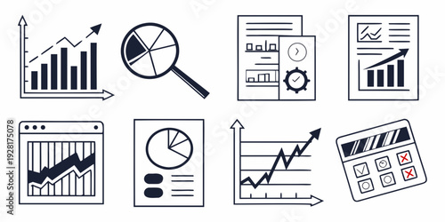 Assorted icons representing data analysis and business intelligence tools Vector