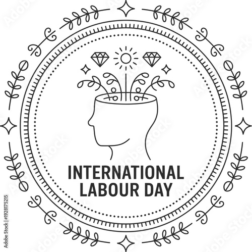 International labour day logo design with head silhouette and growing plants