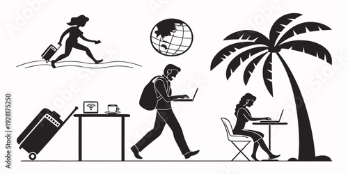 A diverse group of people engaging in various activities under a tropical setting Vector