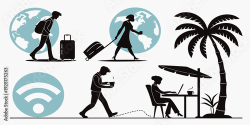 A diverse set of icons representing various activities and services. Vector