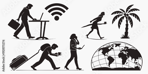 Illustration of travel and tourism with various activities and symbols Vector