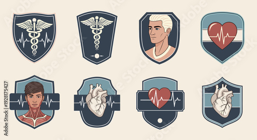 A modern digital illustration of a young man within a medical shield. Ideal for healthcare branding, wellness applications or representing health-focu