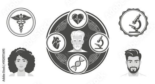 A grayscale illustration of a young woman with curly hair evokes a sense of calm and serenity. Ideal for use in design projects focused on beauty, you