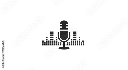 Black Microphone Icon with Sound Waves.