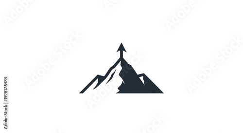 Black Mountain Icon With Arrow.