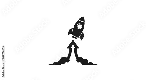 Black Rocket Launching Upwards with Smoke.